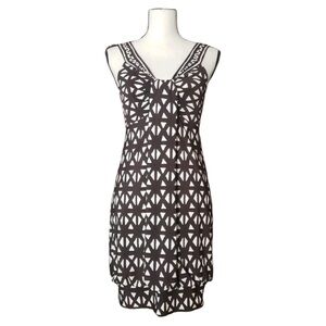 DM Donna Morgan Bubble Gogo Dress Brown White Geometric Print Stretch Size 10